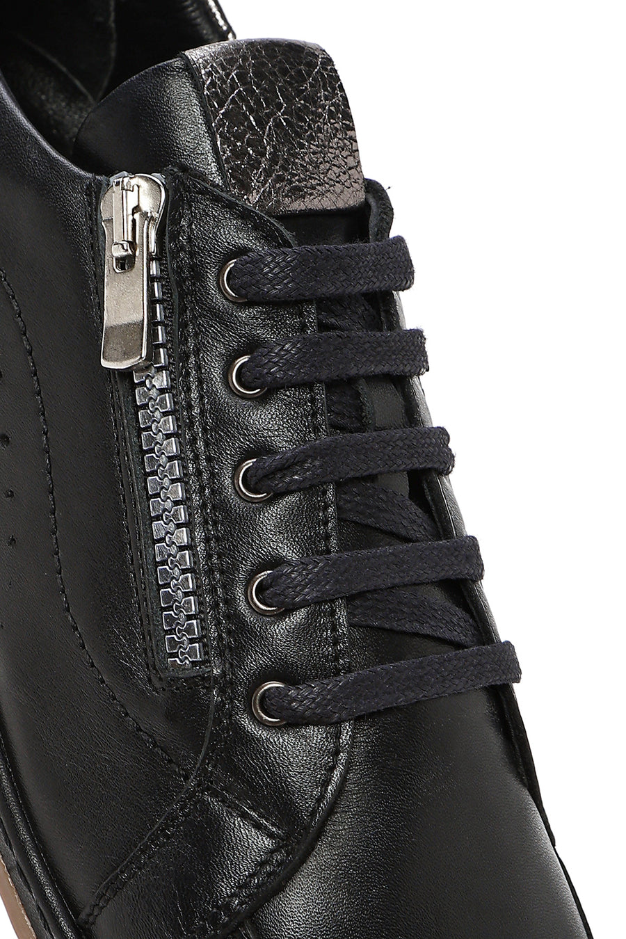 Women's Black Lace-Up Leather Sneaker