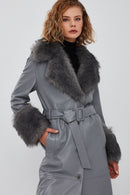 Penelope Women's Anthracite Shearling Leather Overcoat | Derimod