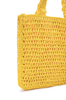 Women's Yellow Straw Knitted Shoulder Bag | Derimod