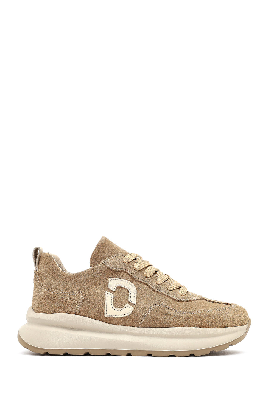 Kadın Bej Bağcıklı Kalın Tabanlı Süet Deri Sneaker AF230003DS | Derimod