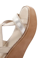 Women's Beige Ankle Strap Wedge Heeled Leather Comfort Sandals | Derimod