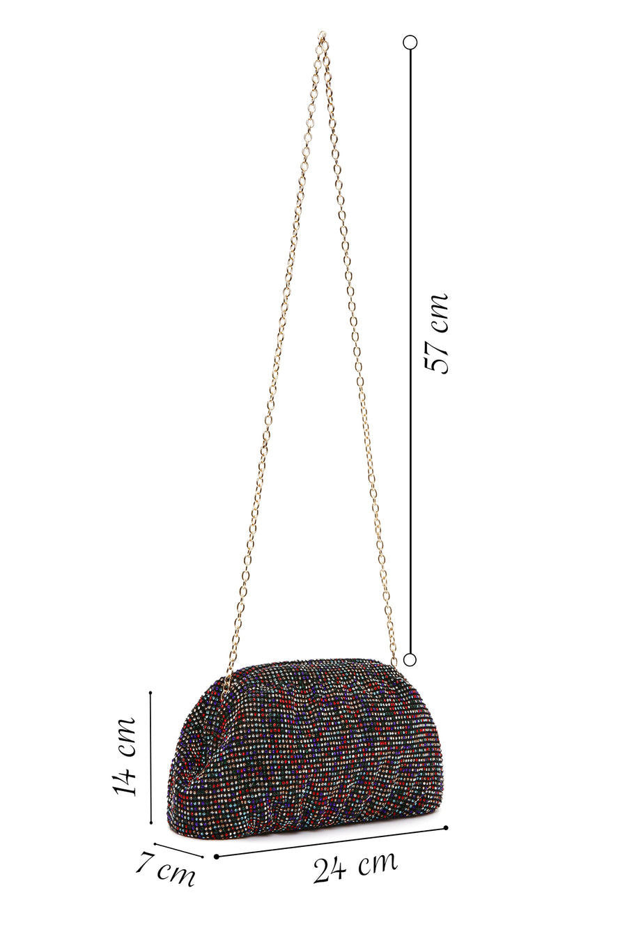 Women's Multi-Colored Long Chain Strap Stone Evening Clutch Bag