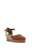 Women's Orange Ankle Strap Wedge Heel Suede Leather Espadrilles | Derimod
