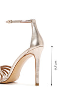 Kadın Altın Bilekten Bantlı Metalik Yüksek Topuklu Deri Sandalet | Derimod