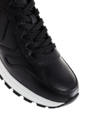 Women's Black Thick Soled Leather Sneaker | Derimod