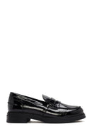 Women's Black Patent Leather Masculine Loafer | Derimod