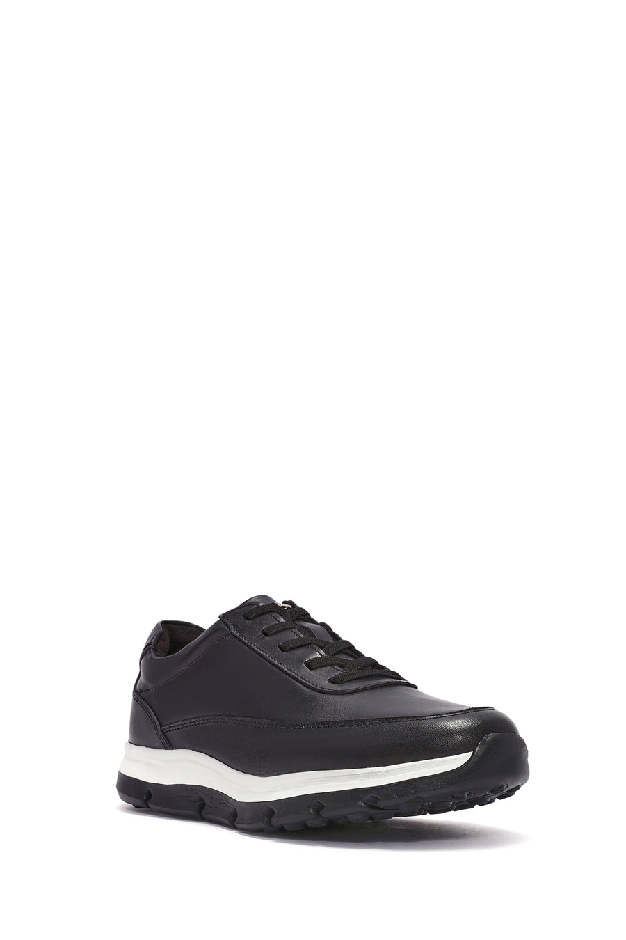 Erkek Siyah Bağcıklı Kalın Tabanlı Deri Casual Sneaker