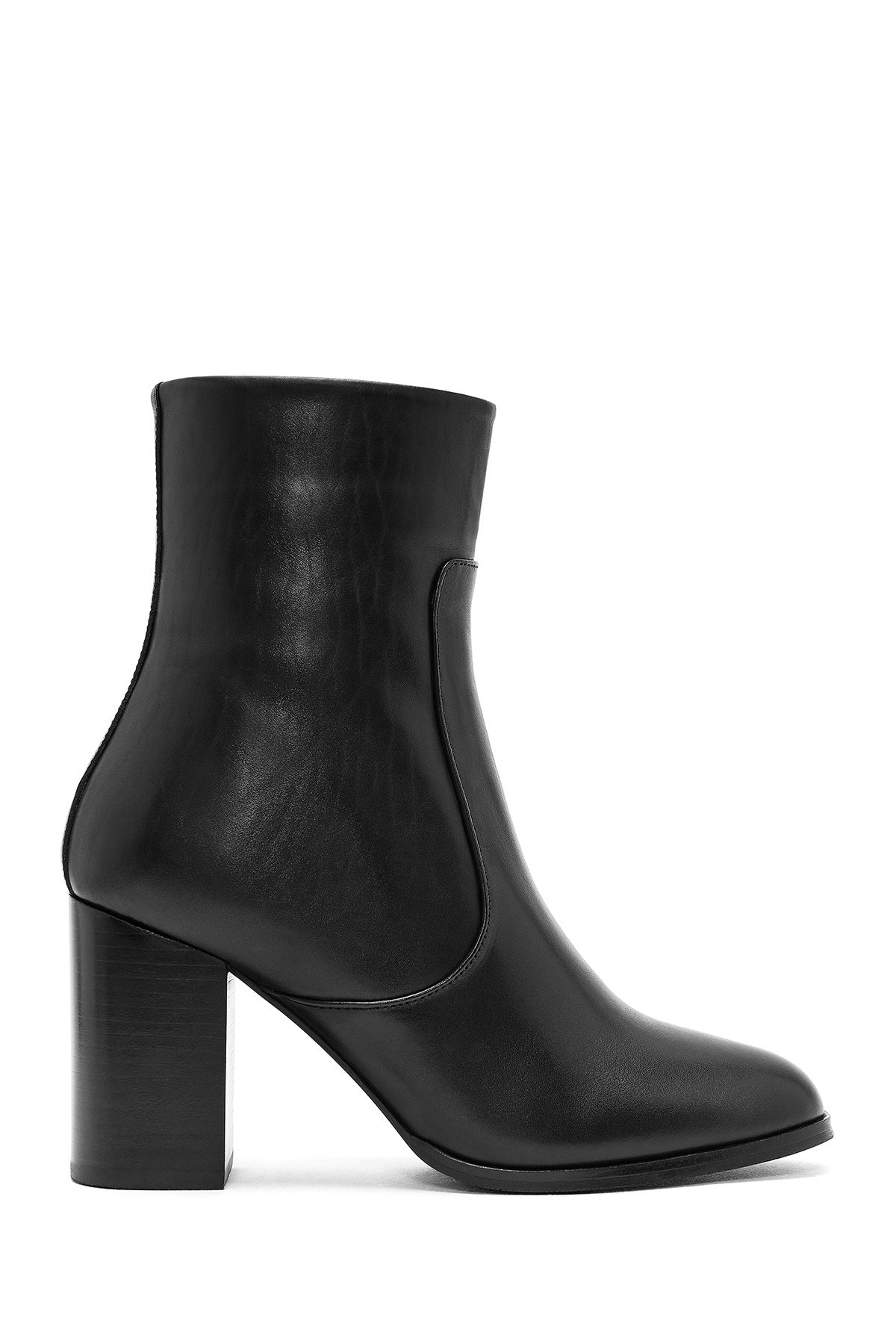 Women's Black Zippered Thick Heeled Leather Boots 24WFD152318 | Derimod