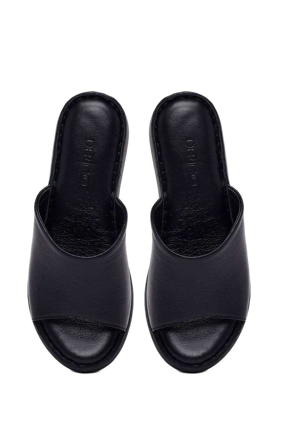 Woman Black Wedge Heel Leather Comfort Slipper