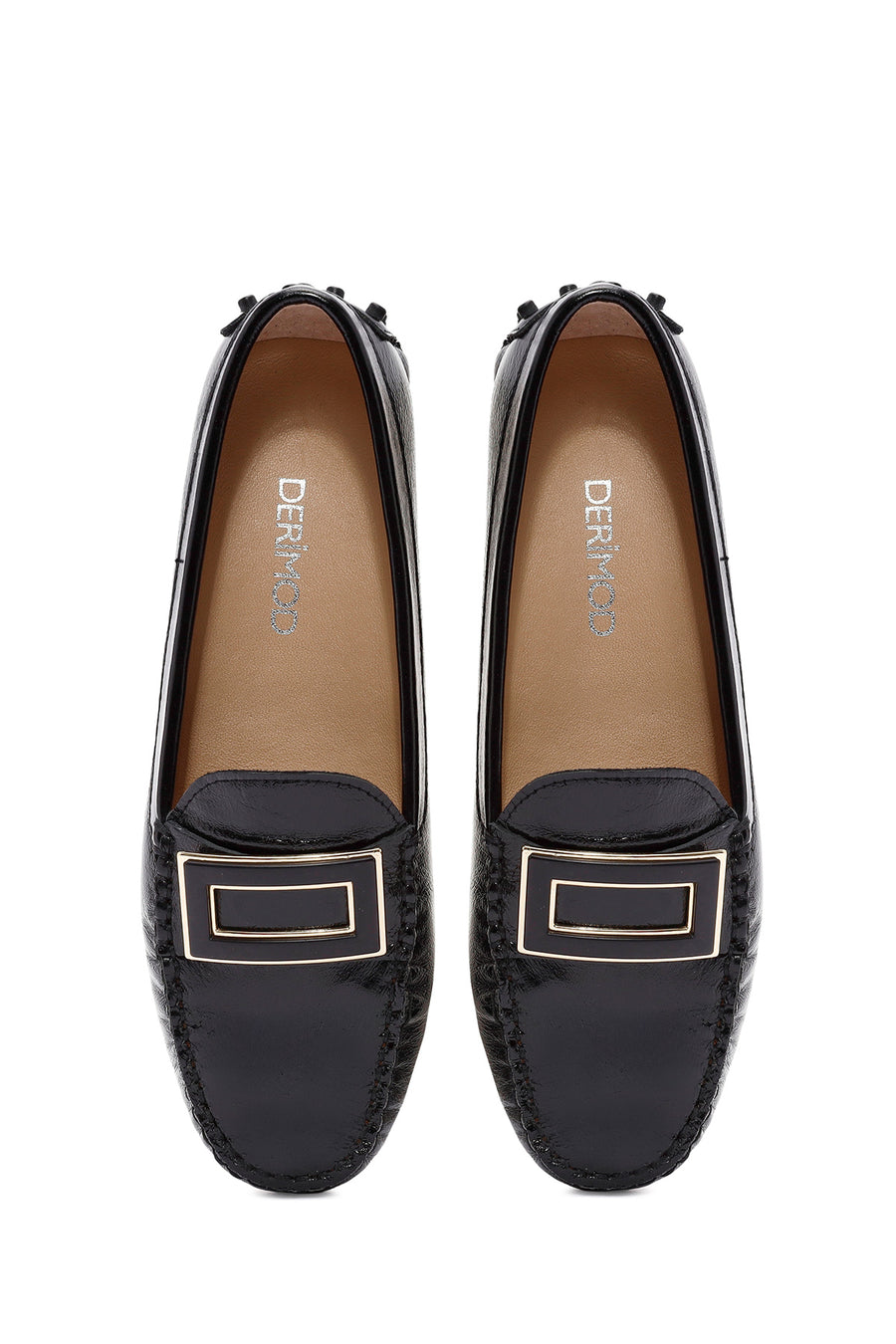 Woman Black Buckle-Detail Leather Loafer