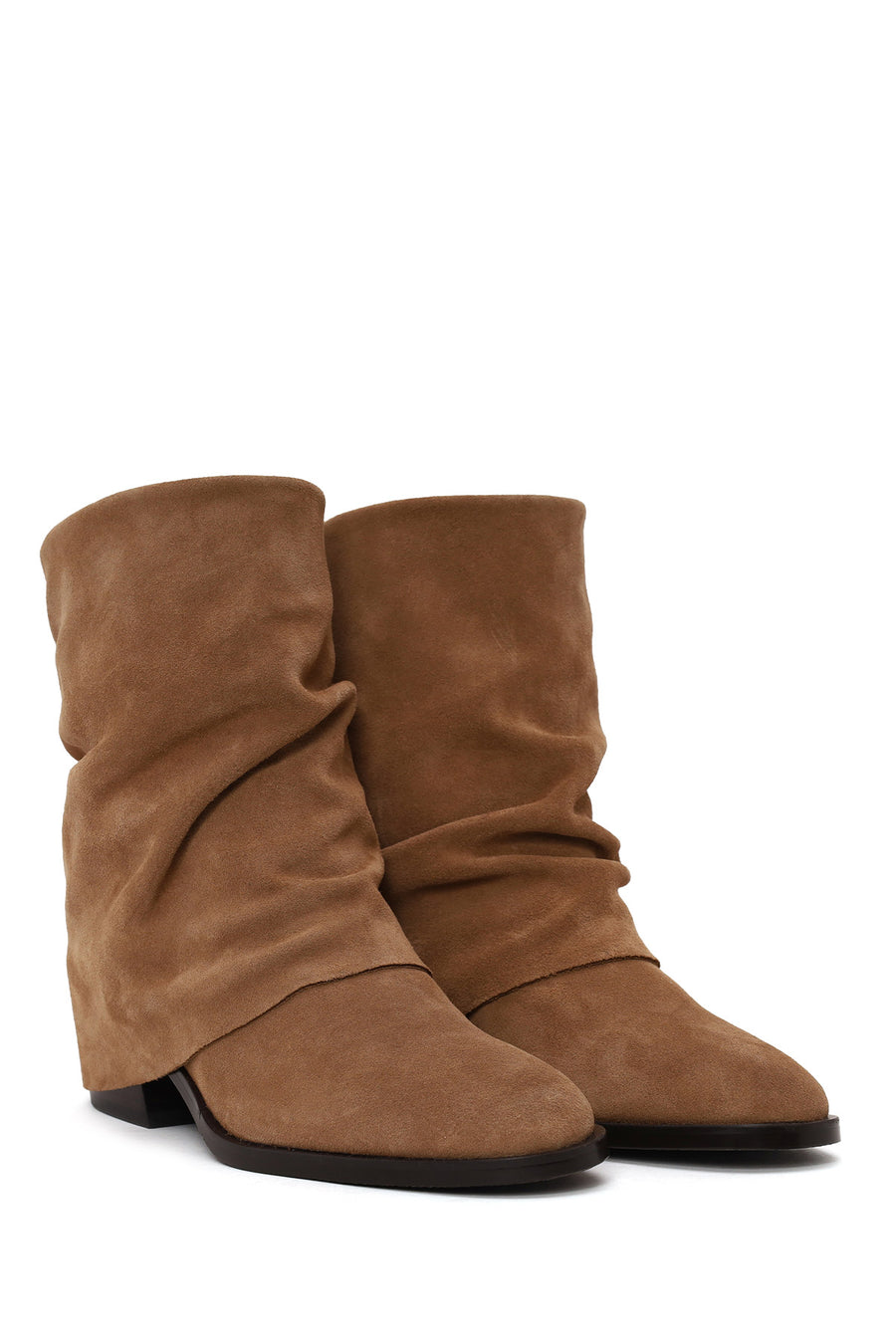 Woman Beige Chunky-Heel Suede Boots