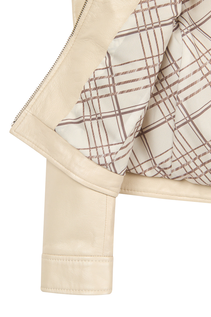 Marlyn Woman Beige Stand Collar Short Leather Jacket