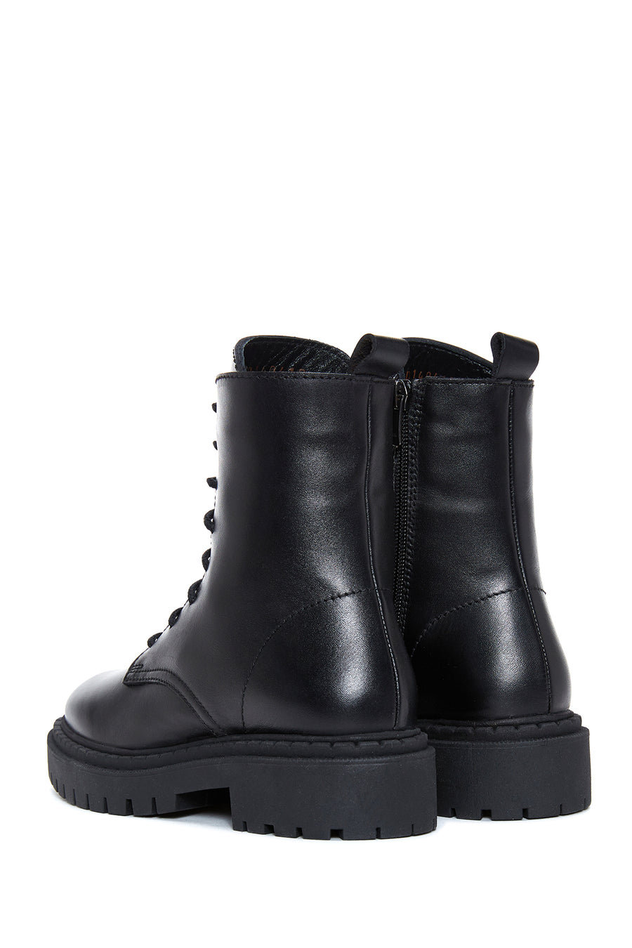 Women's Black Leather Zippered Flat Boots