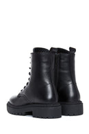 Women's Black Leather Zippered Boots Flat Boots | Derimod