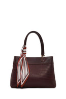 Woman Burgundy Long-Strap Accessorized Croc-Embossed Shoulder Bag | Derimod