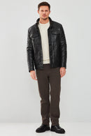 Lorenzo Men's Black Puffer Leather Jacket | Derimod