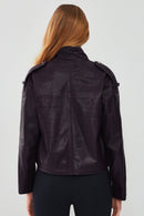 Cassy Women's Purple Oversize Leather Jacket | Derimod