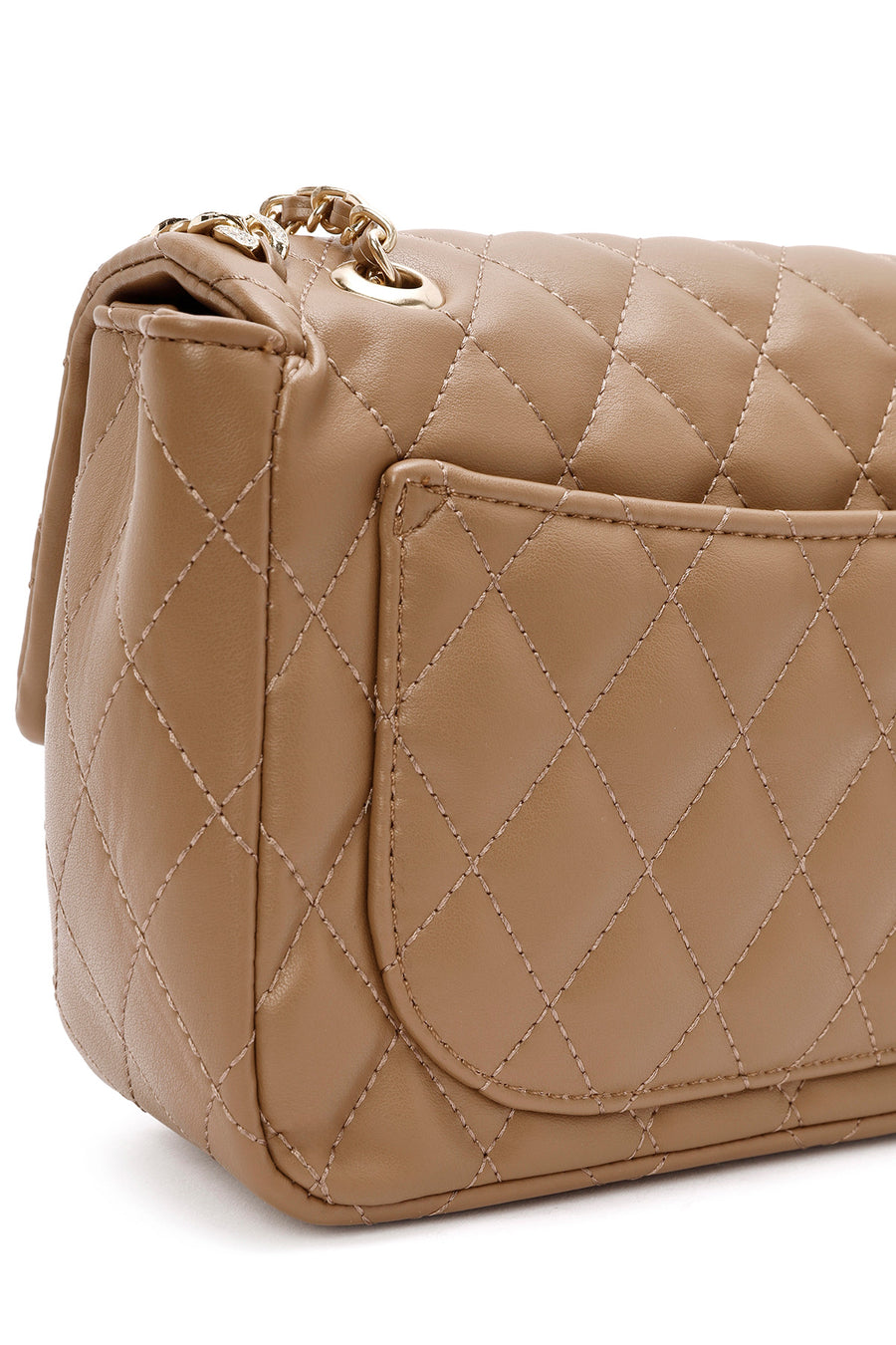 Women's Beige Long Strap Quilted Patterned Shoulder Bag