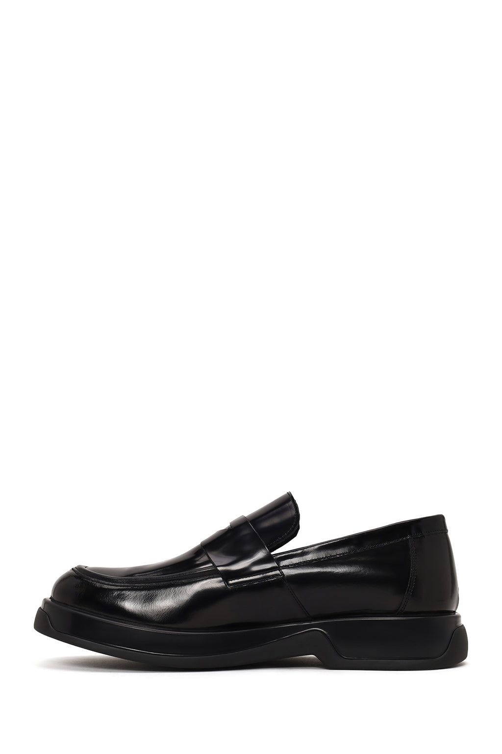 Erkek Siyah Kalın Tabanlı Deri Casual Loafer