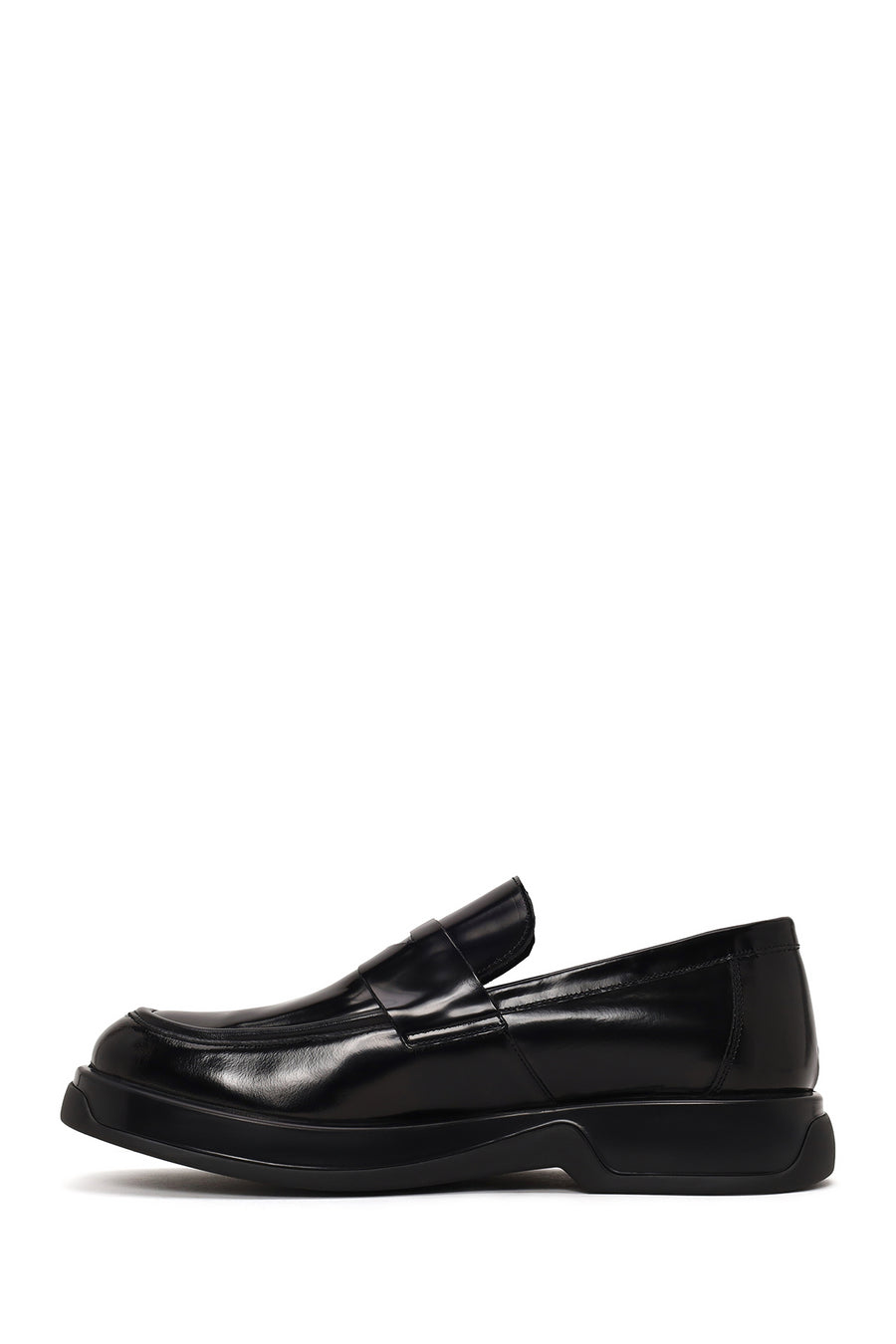 Erkek Siyah Kalın Tabanlı Deri Casual Loafer