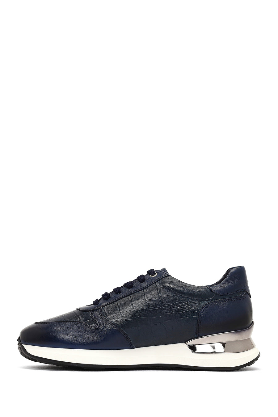 Men's Navy Blue Lace-Up Thick Sole Leather Sneaker