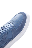 Men's Blue Suede Leather Detailed Thick Soled Sneaker | Derimod