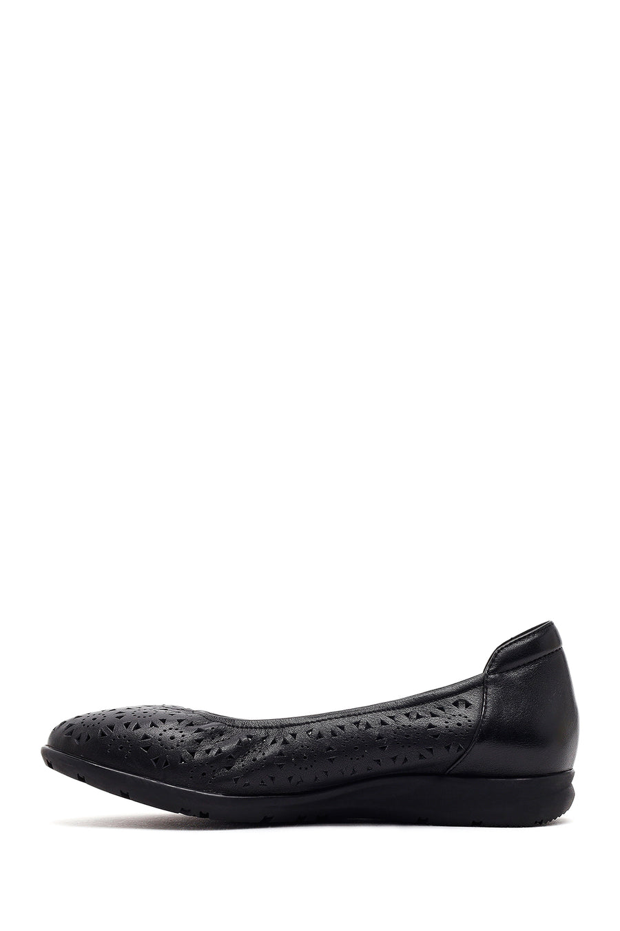 Women's Black Patterned Leather Ballet Flats