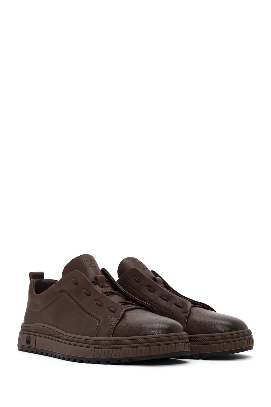 Erkek Kahverengi Bağcıklı Deri Sneaker