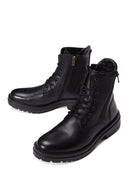 Men's Black Leather Zippered Casual Boots | Derimod