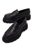 Kadın Siyah Kalın Tabanlı Deri Maskülen Loafer | Derimod