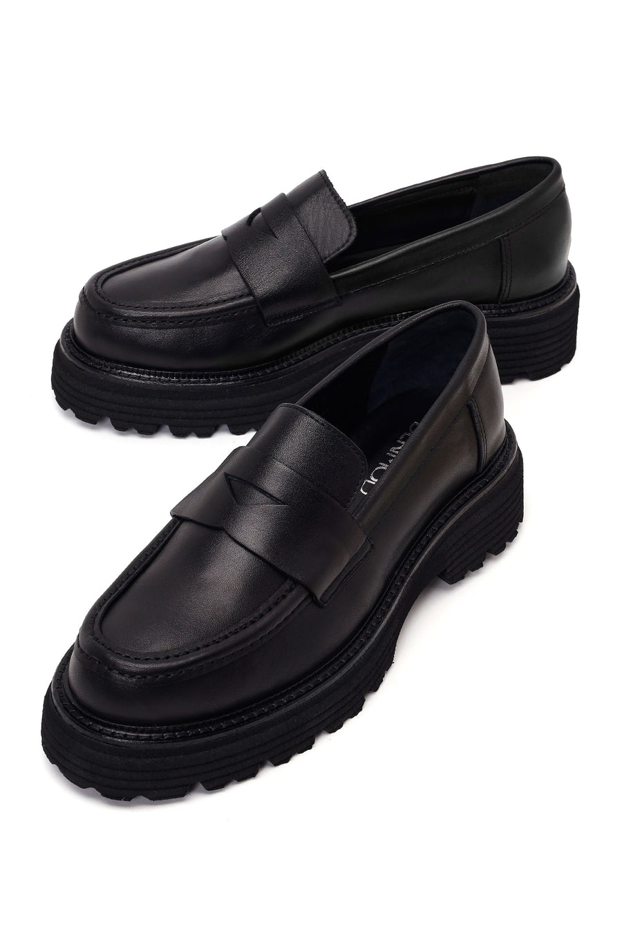 Kadın Siyah Kalın Tabanlı Deri Maskülen Loafer