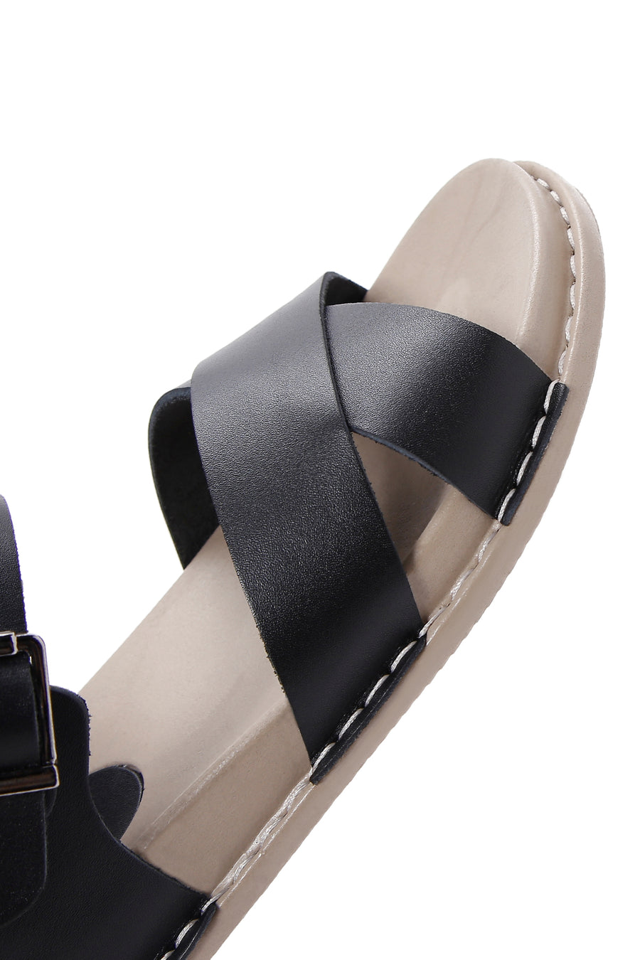 Kadın Siyah Deri Comfort Sandalet