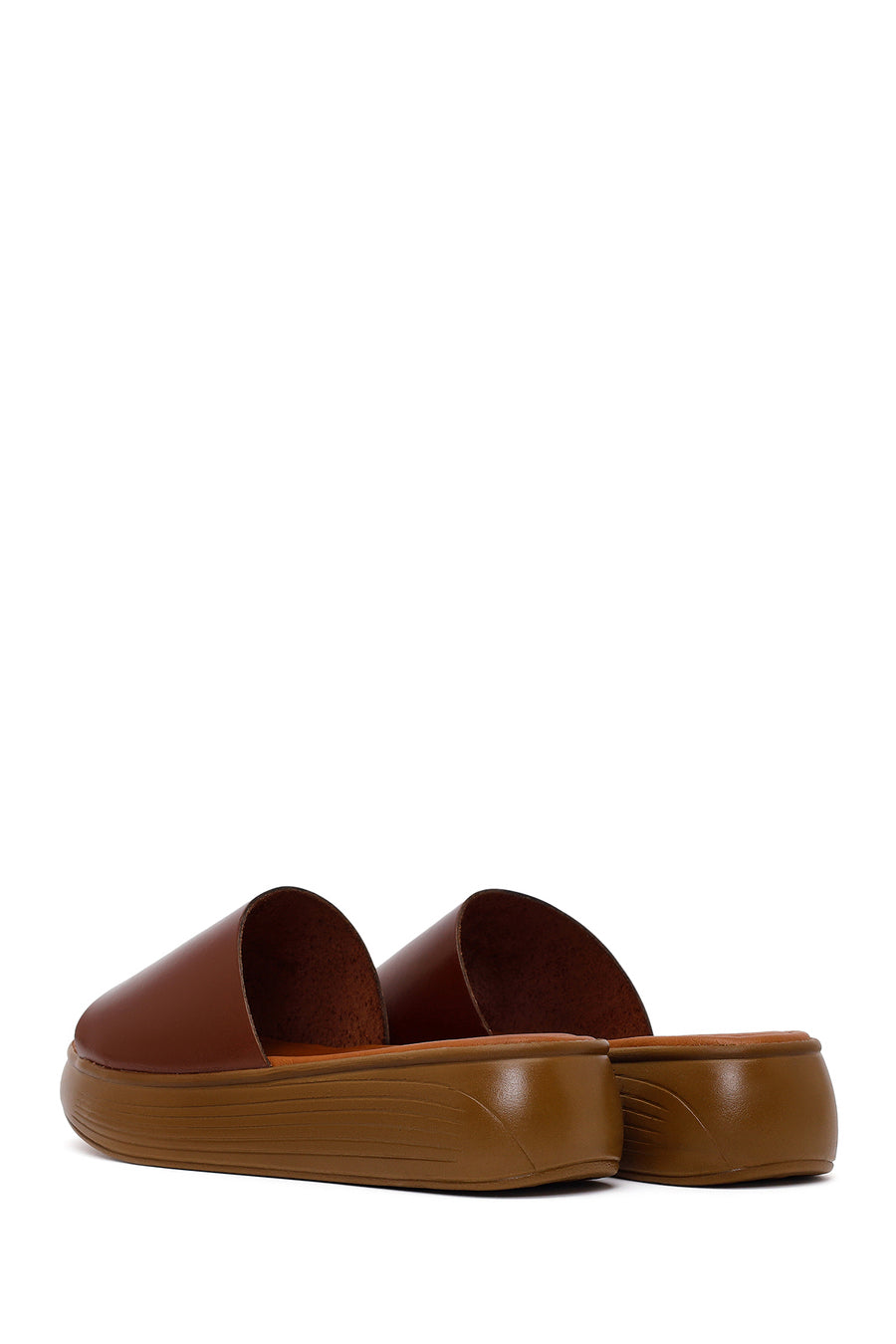 Women's Brown Thick Soled Leather Slippers