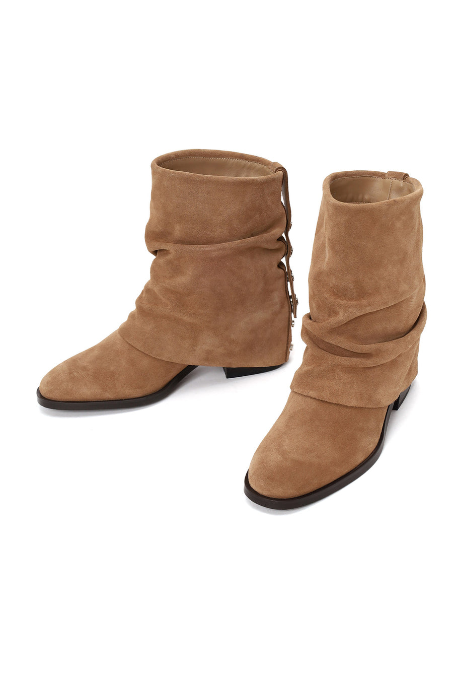 Woman Beige Chunky-Heel Suede Boots