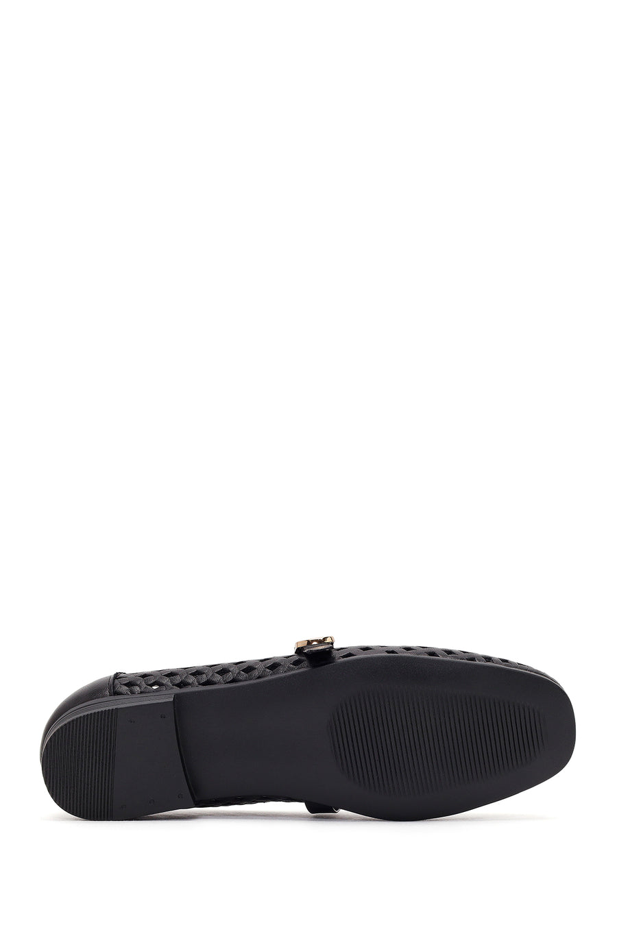 Women's Black Buckle Leather Ballerinas