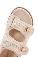 Women's Beige Ankle Strap Double Buckle Straw Sandals | Derimod