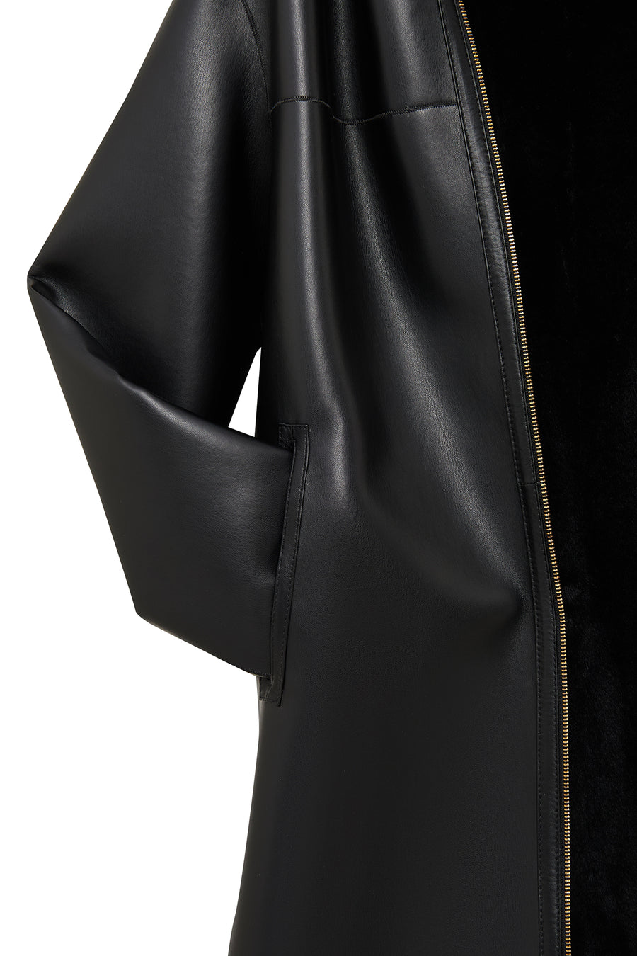 Artesina Women's Black Hooded Teddy Leather Coat