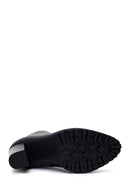 Woman Black Zip Closure High Thick-Heeled Leather Boots | Derimod