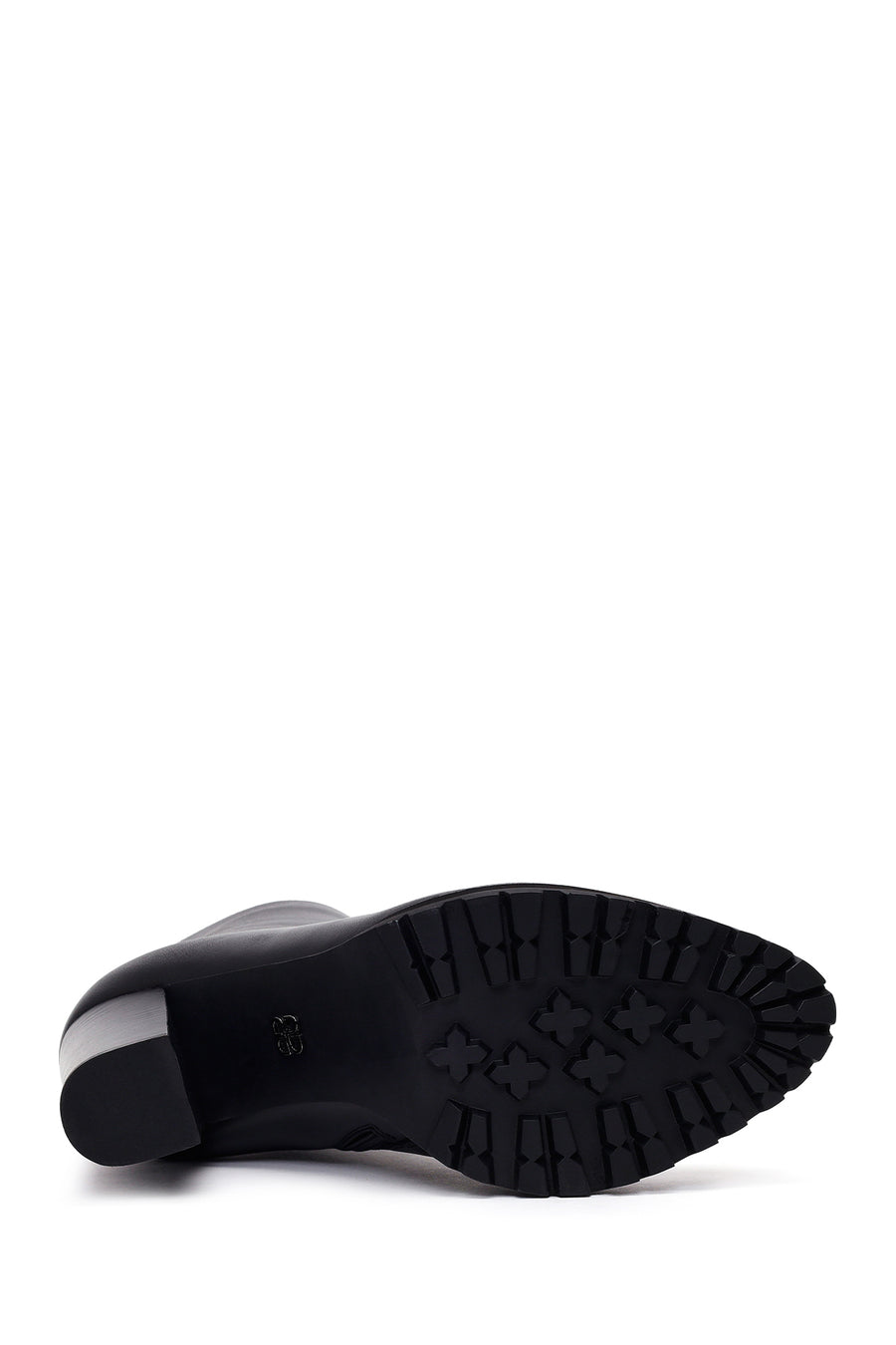 Woman Black Zip Closure High Thick-Heeled Leather Boots