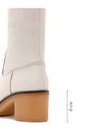 Women's Beige Leather Zippered Heeled Boots | Derimod