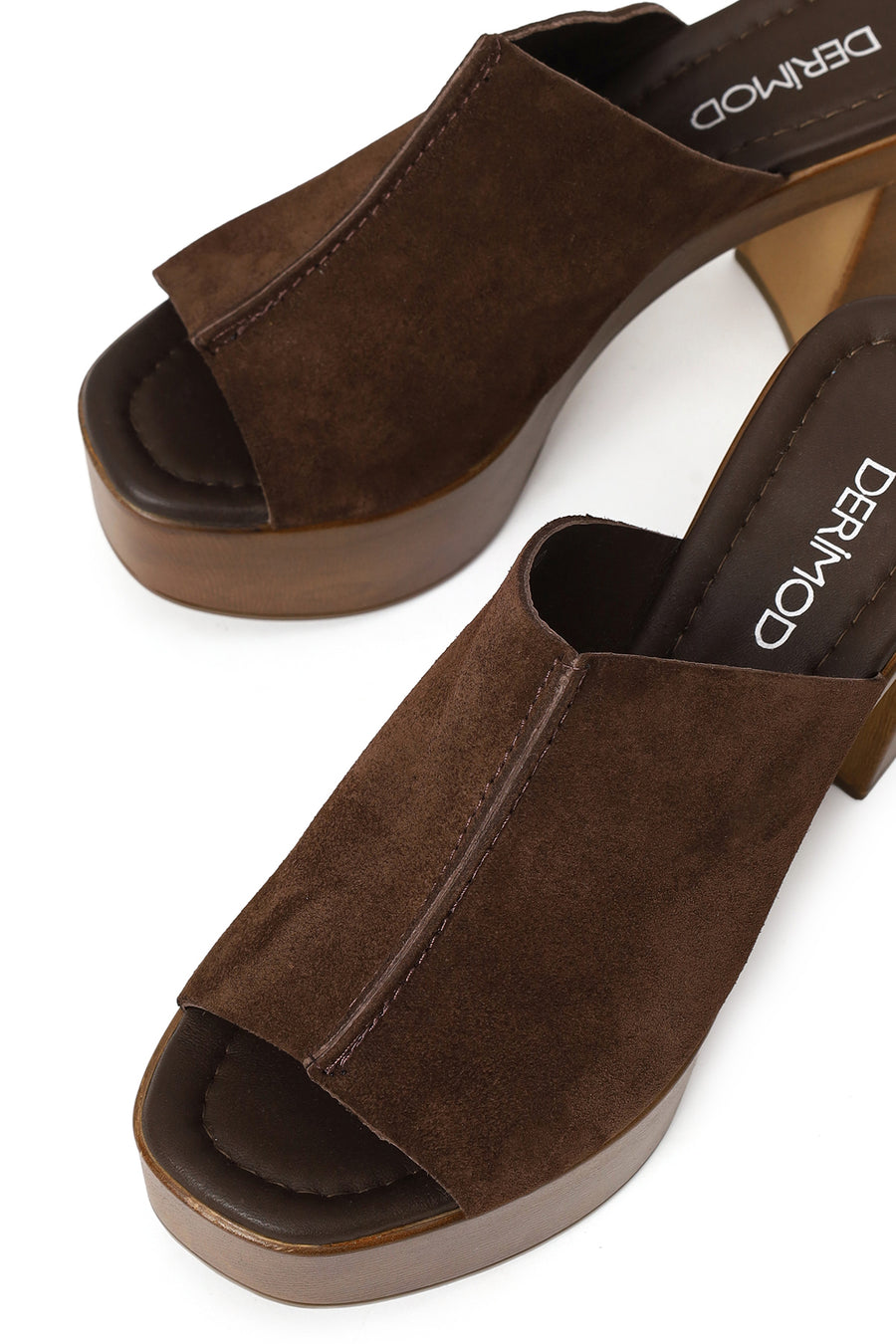 Woman Brown Platform High Chunky Heel Suede Slipper