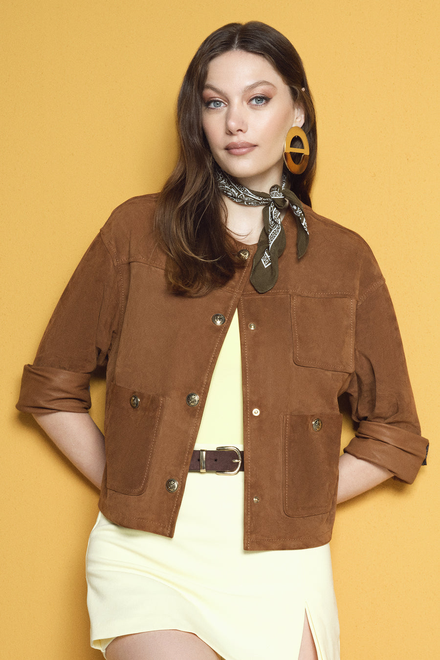 Lavinia Women's Brown Short Suede Leather Jacket 25SGD530510 | Derimod