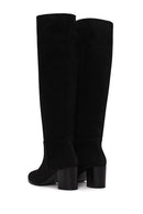 Woman Black Thick-Heeled Suede Boots | Derimod