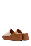Women's Beige Platform Heel Leather Comfort Slippers | Derimod