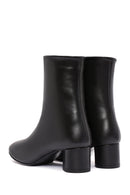 Women's Black Zippered Short Thick Heeled Leather Boots | Derimod