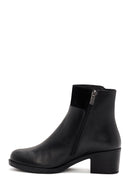 Women's Black Zippered Thick Heeled Leather Boots | Derimod