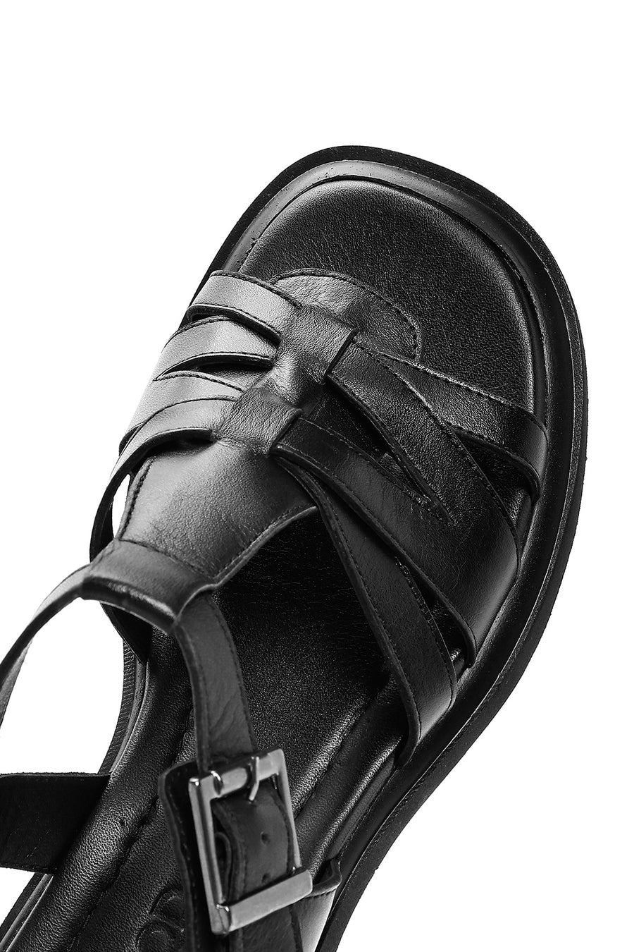 Women's Black Leather Ankle Buckle Sandals