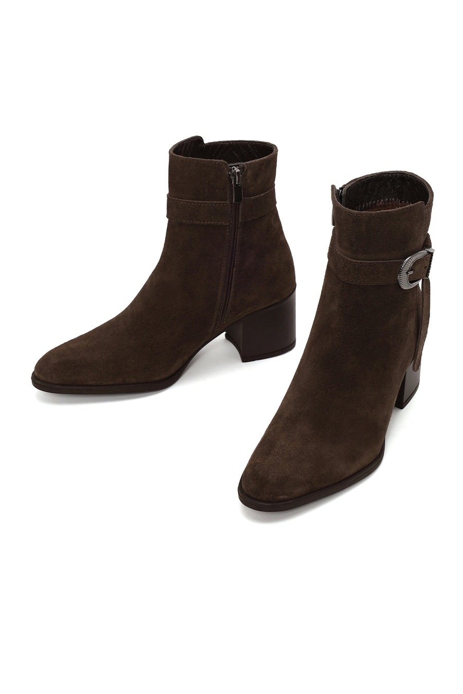 Woman Mink Zip Closure Thick-Heeled Suede Boots