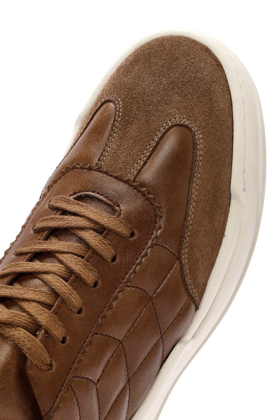 Erkek Vizon Bağcıklı Deri Sneaker