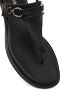 Women's Black Buckle Thong Leather Sandals | Derimod